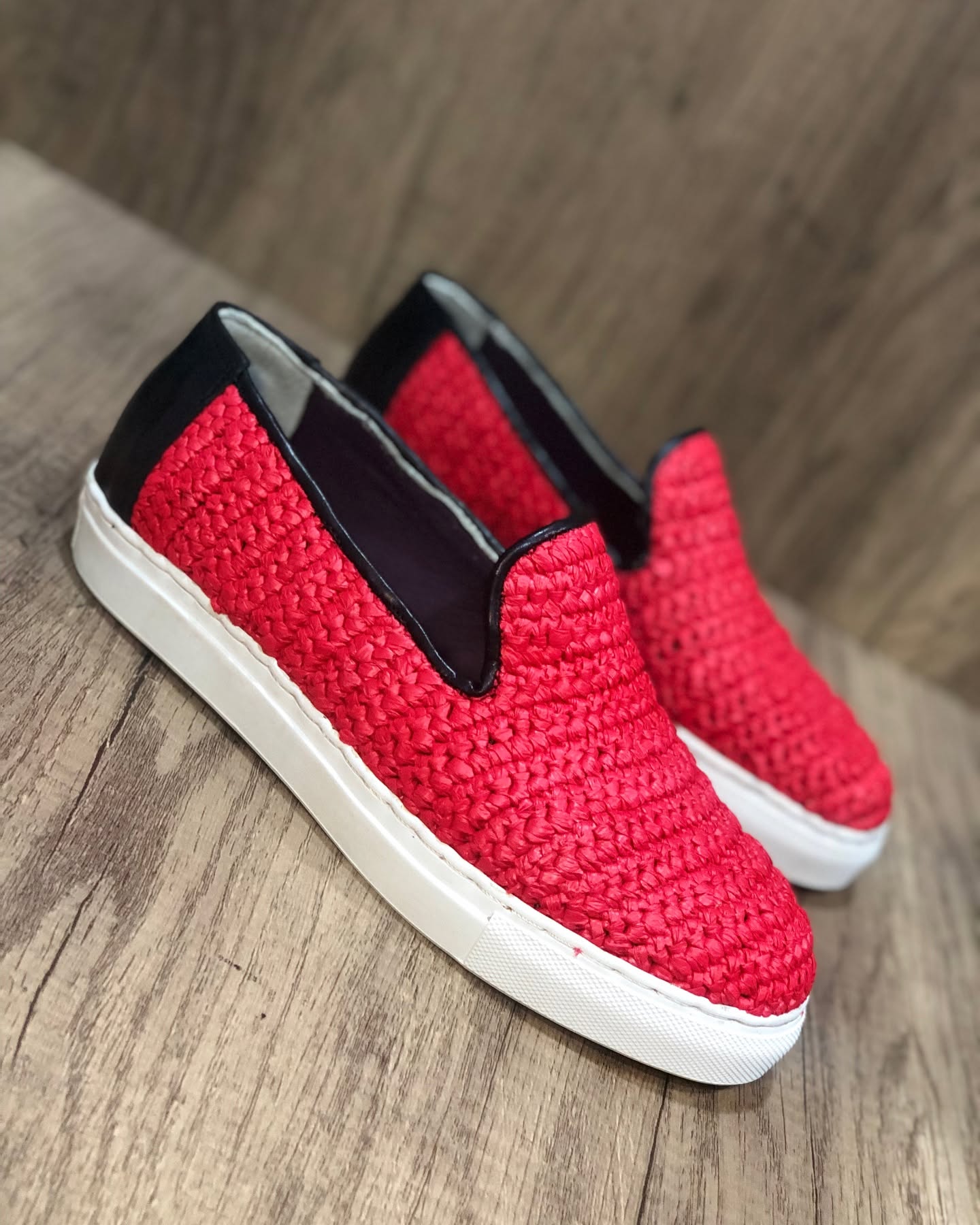Ata Adede Red Raffia Slip-On